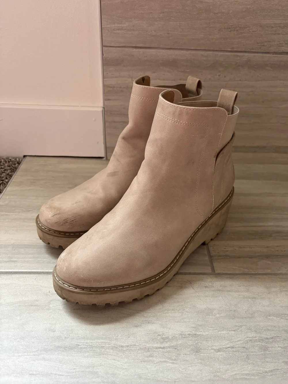 Women’s Neutral Suede Platform Tan Chelsea Boots